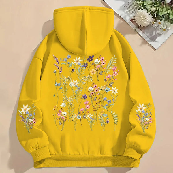 Women’s Y2K Wildflower Print Hoodie Boho Loose Sweatshirt with Long Sleeves