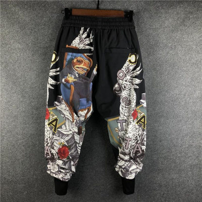 Men Pants Harem Joggers Patchwork Elastic  Hip Hop Printed  Streetwear Harajuku