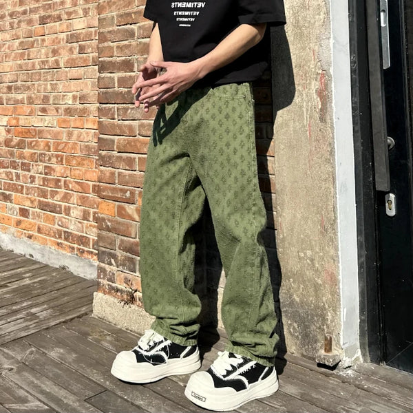 Men's Retro Washed Denim Jeans Hip-Hop Streetwear Loose Fit Pants