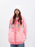 Embroidered Hoodies Women Casual Kawaii Sweatshirt Hoodie Korean Loose Zip Up Clothes Y2k Top - xinnzy