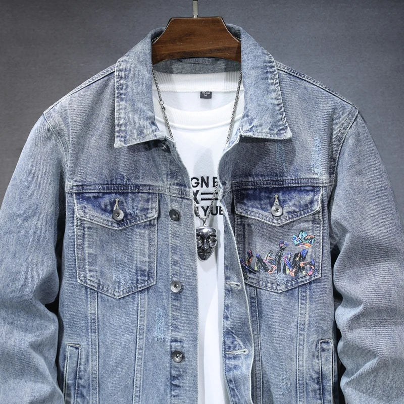 Trendy Street Cowboy Jacket 2024 Men’s Retro Washed Denim Coat