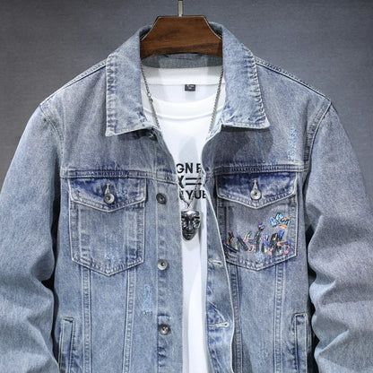 Trendy Street Cowboy Jacket 2024 Men’s Retro Washed Denim Coat
