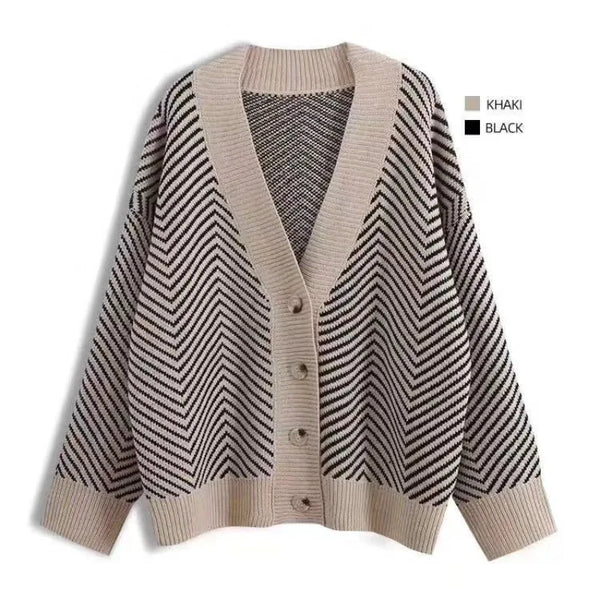Striped Cardigan Sweater Women Long Sleeve Knit Jacket Fall Winter