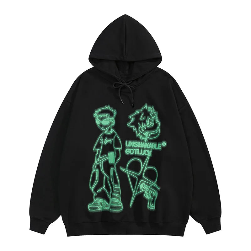 Men Anime Graphic Oversize Hoodie Vintage Streetwear
