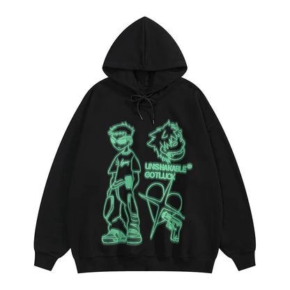 Men Anime Graphic Oversize Hoodie Vintage Streetwear