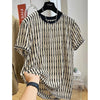 Mens Mesh Stripe Tshirt Cutout Design Short Sleeve Streetwear