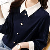 Womens Polo Collar Blouse Long Sleeve Button Patchwork Casual Top Slim
