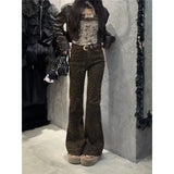 Leopard Print Women's High Waist Vintage Straight Baggy Denim Pants