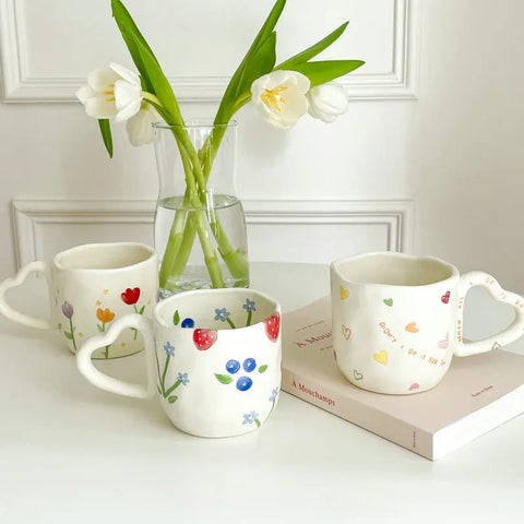 Kreative Keramik Kaffeetasse Ins Style Handgemalte Blumenherzen 