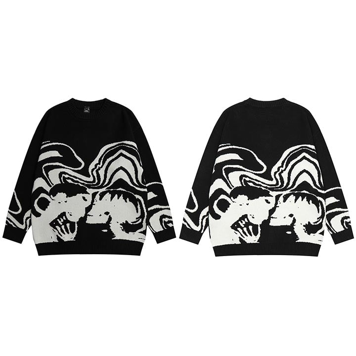 Men Streetwear Sweater Retro Painting Skull Graphic