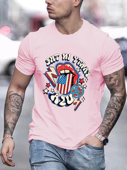 Ball Mouth Lightning Print Hip Hop T-Shirt Men Casual Cotton Summer Top