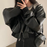 Korean Style Hooded Jacket Faux Leather Women Jacket