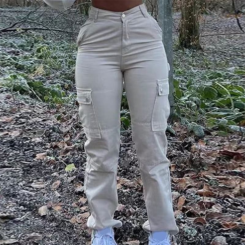 High Waist Slim Cargo Pants Chic Vintage Streetwear
