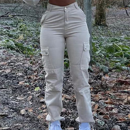 High Waist Slim Cargo Pants Chic Vintage Streetwear