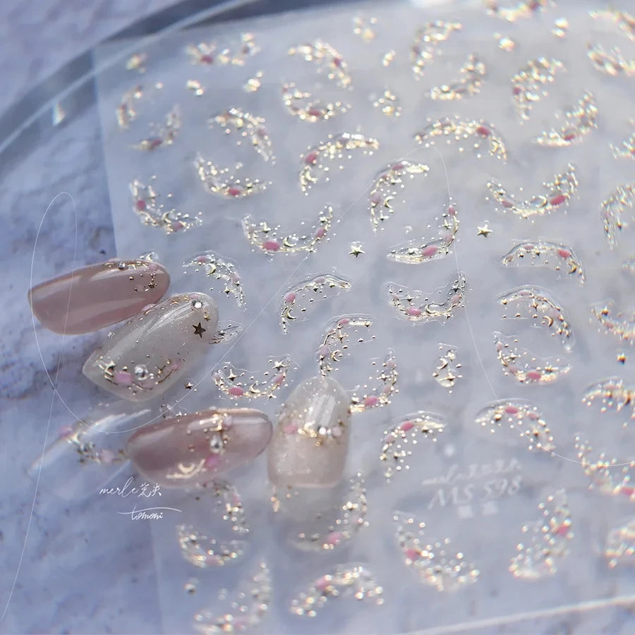 Crystal Star Embossed Pattern Design Nail Deco Sticker Kawaii Nail Decals