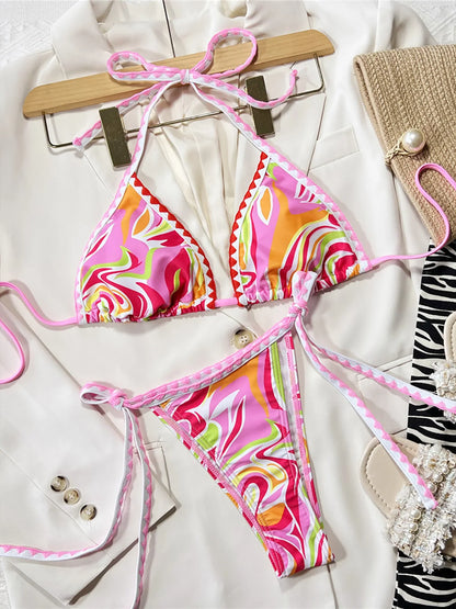 Printed Halter High Cut Brazilian Bikini: 2-Piece Swimwear