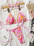 Bedruckter Neckholder-Bikini mit hohem Schnitt: 2-teilige Bademode