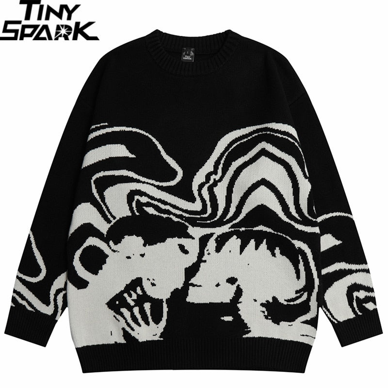 Men Streetwear Sweater Retro Painting Skull Graphic