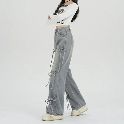 Women's Y2K Lace-Up High Waist Baggy Jeans