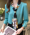 Chiffon Bow Blouse Women Long Sleeve Office Korean OL Shirt