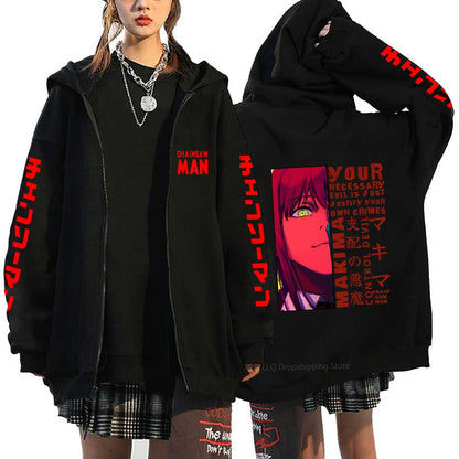 Anime Chainsaw Denji Hoodies Makima Zipper Streetwear Fleece