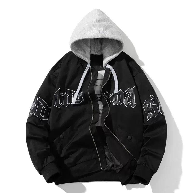 Men Letter Baseball Jacket Winter Vintage Hooded