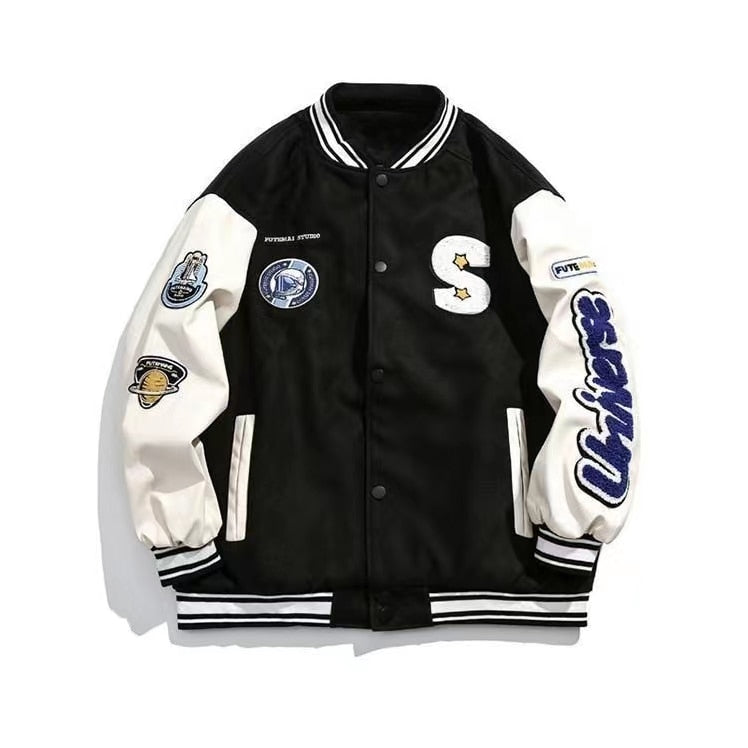 Jacket Casual Retro Print Fashion Baseball Uniform Men Streetwear