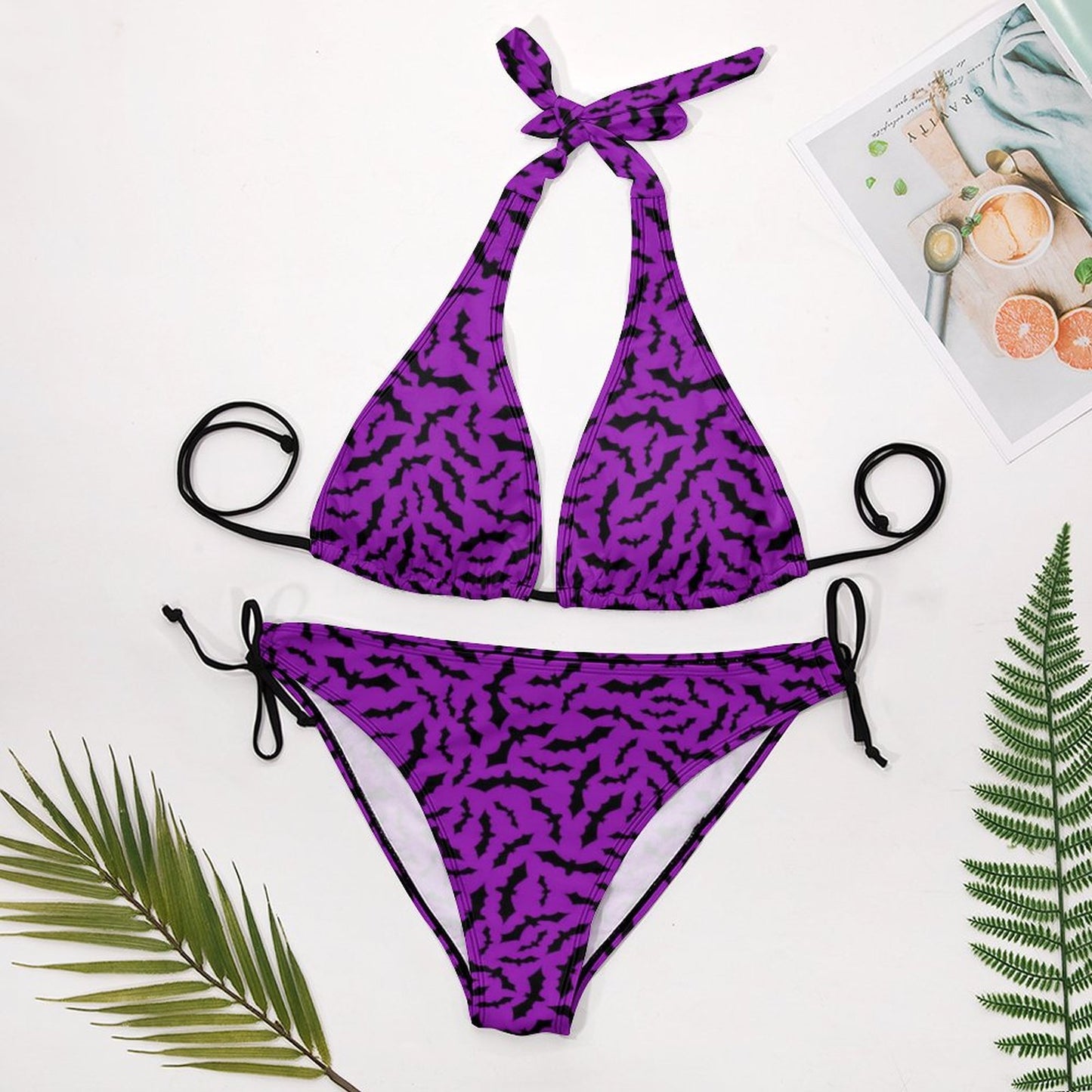 Lila Fledermäuse Print Bikini Set Sexy Bikini Badeanzug grafische Ästhetik