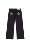 Y2K Black Baggy Jeans Women Star Sequin Rivet Washed Denim