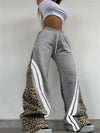 Women's Stripe Patchwork Flare Pants 2025 Leopard Print Trend