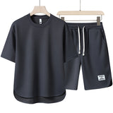 2023 sommer Neue Mode herren-Set Kurzarm Shirt und Shorts Set Einfarbig Trendy Outfit Set
 Lässiger Sportanzug für Männer