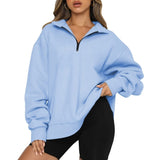 Übergroße Sweatshirt-Hoodies für Damen mit halbem Reißverschluss