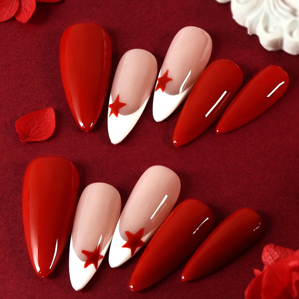 10pcs Gold Metallic 3D Press-On Almond Fake Nails