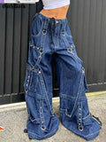 Jeans Goth Dark Cyber Y2k Punk Baggy Fashion Techwear High Waist
