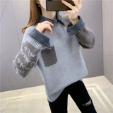 2024 Splicing Fake Two Sweaters Women's