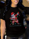 Christmas Santa Print T-shirt Crew Neck