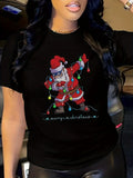 Christmas Santa Print T-shirt Crew Neck