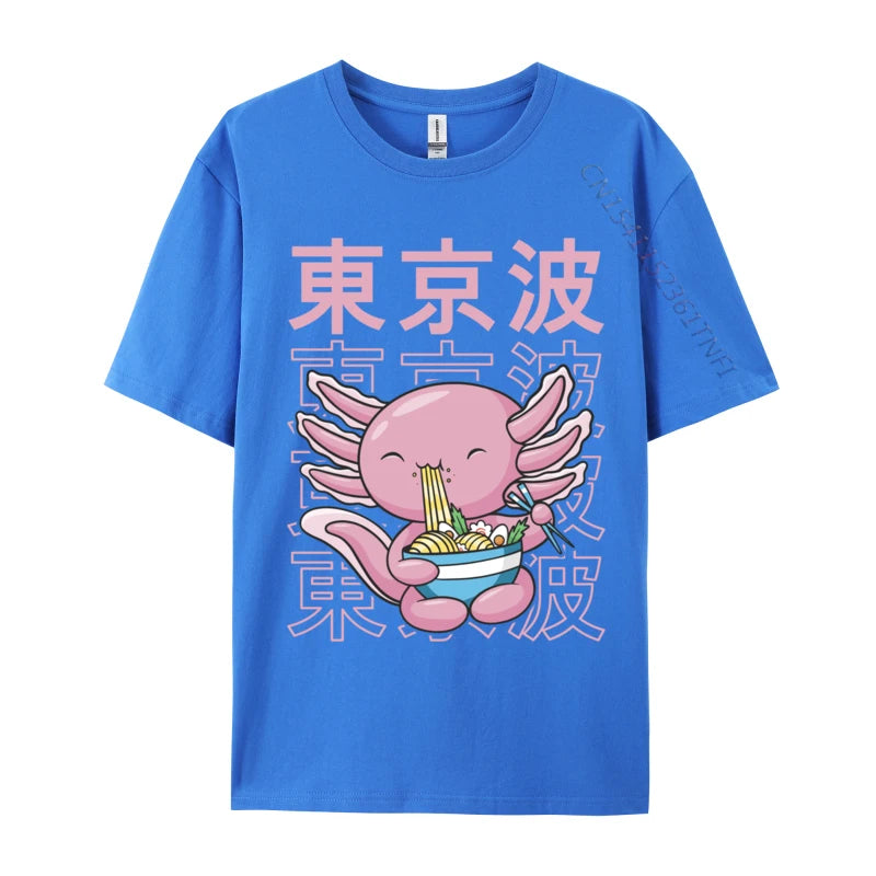Kawaii Axolotl Eating Ramen Noodles T Shirt Autumn Hip hop