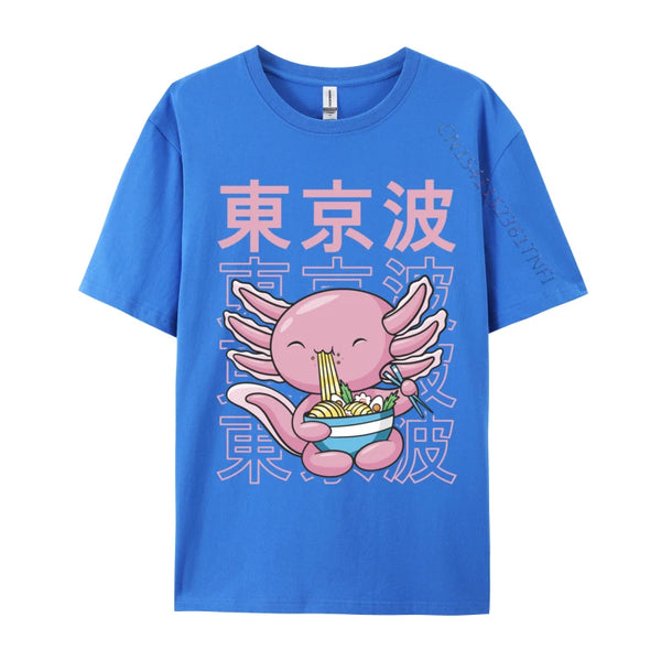 Kawaii Axolotl Eating Ramen Noodles T Shirt Autumn Hip hop