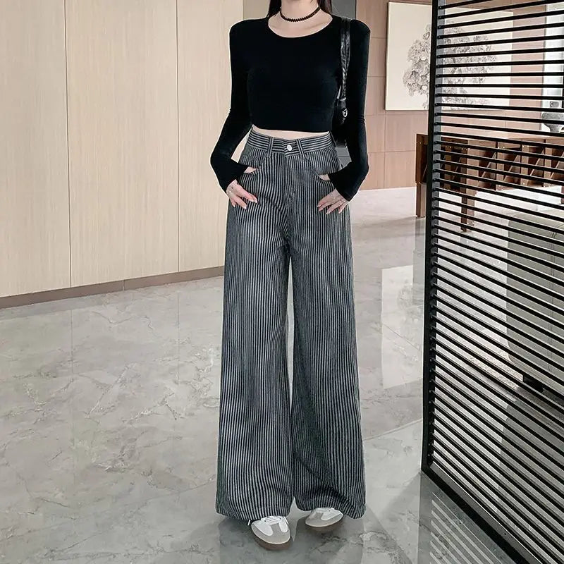 Retro Baggy Emo Striped Jeans Women Y2K Pants