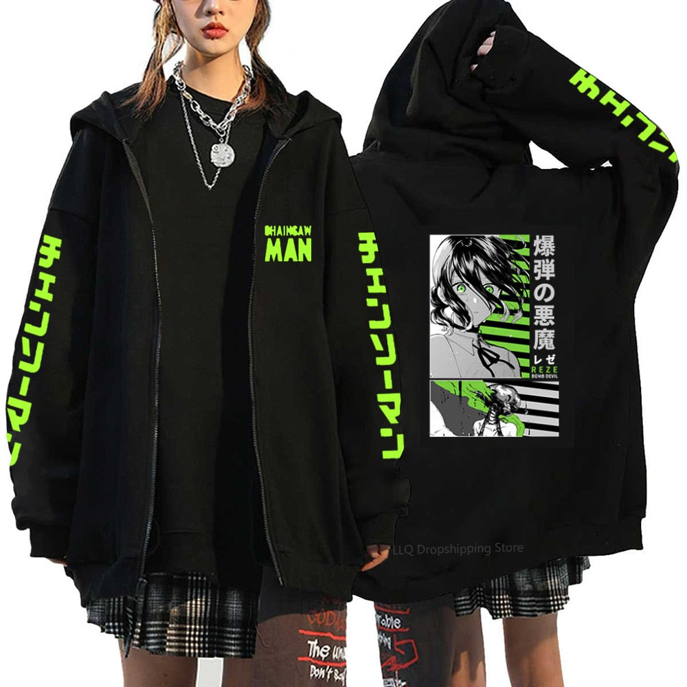 Anime Chainsaw Denji Hoodies Makima Zipper Streetwear Fleece