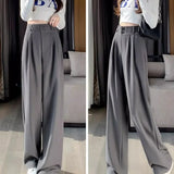 Women Fashion Suit Pants Lady Baggy Wide Straight Leg Classic Trousers