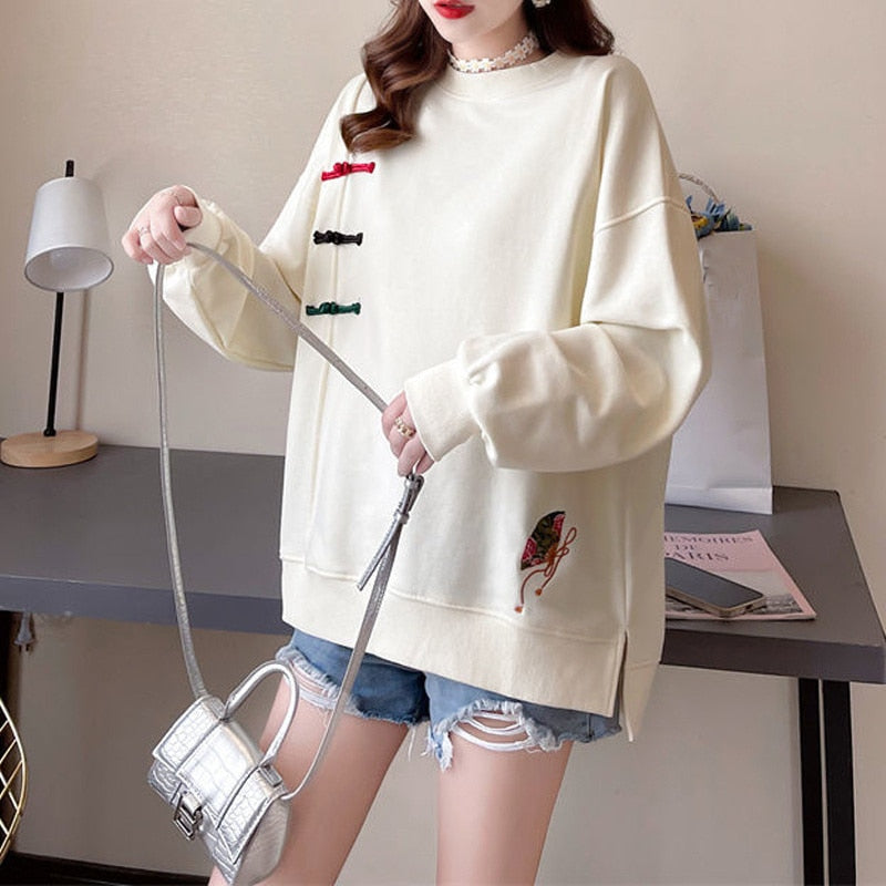 Embroidery Oversized Streetwear Female Sweatshirt Pullover