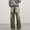 Mens Vintage Cargo Pants Contrast Patchwork Washed Straight Leg Fit
