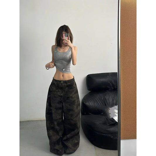 2025 Y2K High Waisted Camouflage Wide Leg Jeans