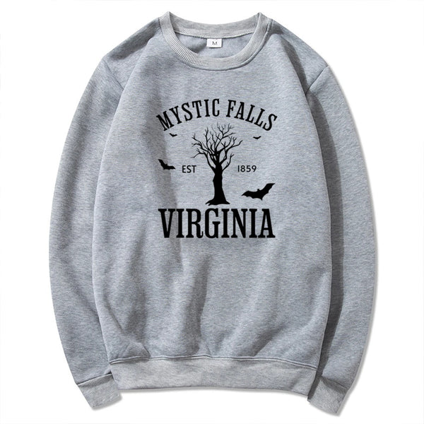 Mystic Falls Hoodie Vampire Diaries Damon Salvatore Crewneck Sweatshirt for Fans