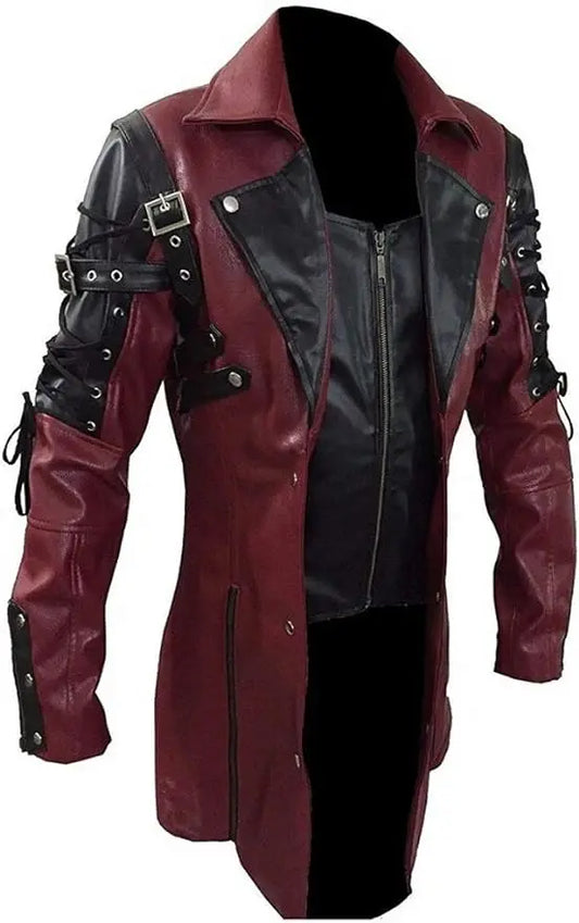 Steampunk Gothic Trench Leather Biker Jacket Men Punk Winter Coat