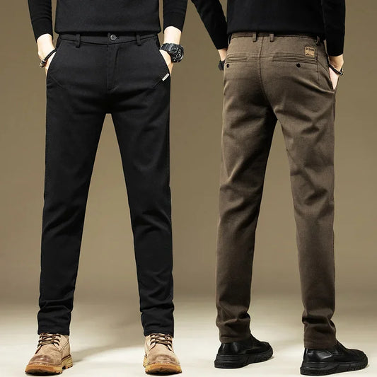 Mens Cotton Dress Pants Straight Fit Business Work Trousers Casual