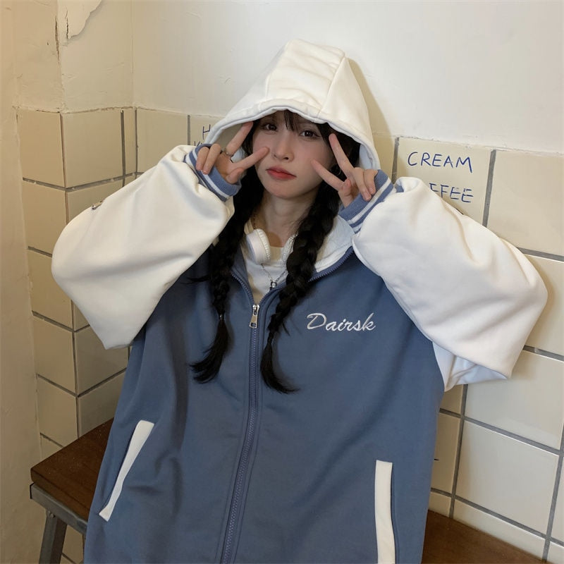 Baseball Jacket Women Harajuku Streetwear Patchwork Zip Bomber Jackets