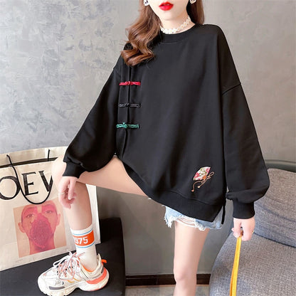 Embroidery Oversized Streetwear Female Sweatshirt Pullover